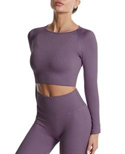 SEAUR Damen Sports Langarmshirt Nahtloses Yoga Oberteil Kurz Atmungsaktiv Sportshirt von SEAUR