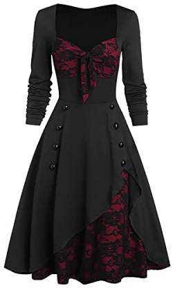 SEAUR Damen Steampunk Kleid Victorian Dress Langarm Sommerlicher Prinzessin Kostüme Viktorianisches Maskerade A Line Minikleid Abendkleid Kleidung von SEAUR