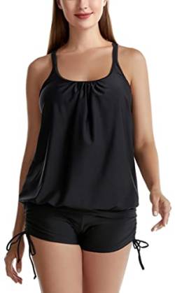 SEAUR Damen Tankini mit Shorts Zweiteilig Badeanzug Bauchweg Bademode Druck Muster Tankini Set mit Badeshorts - S von SEAUR