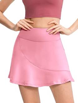 SEAUR Damen Tennisrock mit Hose Tasche Golfrock Rosa Laufrock Sportrock Hosenrock Kurz Sport Skort für Tennis Golf Laufen - S von SEAUR