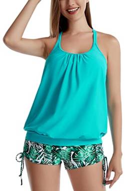 SEAUR Damen Zweiteiliger Badeanzug Bauchweg Tankini mit Badeshorts Bademode Druck Muster Tankini Set mit Shorts - XL von SEAUR