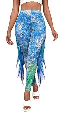 SEAUR Frauen Mermaid Scale Skinny Pants High Waist Glanz Schlaghose Stretch Bequeme Lange Hose Karnevalskostüm von SEAUR