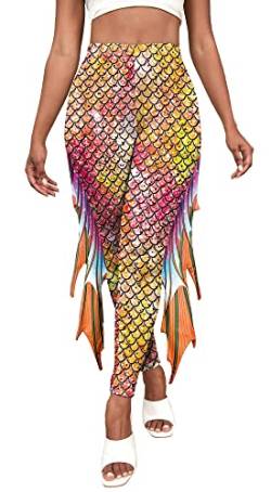 SEAUR Frauen Mermaid Scale Skinny Pants High Waist Schlaghose Stretch Bequeme Lange Hose Karnevalskostüm XL von SEAUR