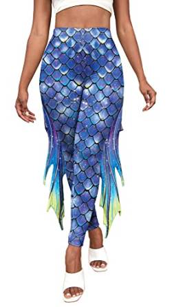 SEAUR Frauen Mermaid Scale Skinny Pants High Waist Schlaghose Stretch Bequeme Lange Hose Karnevalskostüm XL von SEAUR