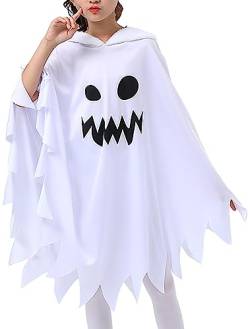 SEAUR Gespenster Kostüm Kinder Halloween Geist Umhang mit Kapuze Geistergesicht Kinderkostüme Weiß für Party Karneval Fasching Cosplay 105-120 cm von SEAUR