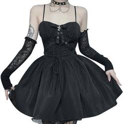 SEAUR Gothic Kleid Damen Kurz Sexy Bodycon Minikleid Punk Spaghetti Kleid Vintage Partykleid Club Wear Schnürkleid - S von SEAUR