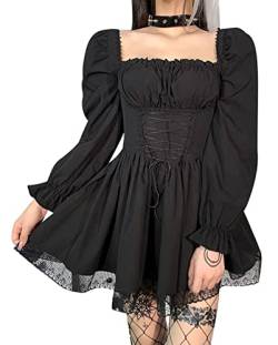 SEAUR Gothic Kleid Damen Minikleid Retro Vintage Steampunk Rock Kleider Karneval Party Club Wear Cosplay Kostüm Fasching - L von SEAUR