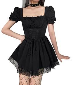 SEAUR Gothic Kleid Damen Minikleid Retro Vintage Steampunk Rock Sommer Kleider Karneval Party Club Wear Cosplay Kostüm Fasching - M von SEAUR