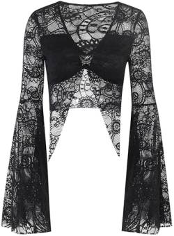 SEAUR Gothic Spitze Shrug Damen Schwarz Langarm Bolero Vintage Punk Jäckchen Cardigan Crop Top für Party Club Karneval Halloween - L von SEAUR