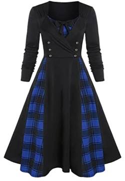 SEAUR Gothik Kleid Damen Viktorianisches Kostüm Langarm Knielang Stretch Vampir zum Hexenkostüm Abendkleider Partykleider Schwarz von SEAUR