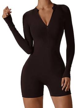 SEAUR Gym Jumpsuit Damen Bodycon Einteiler Sportanzug 1/2 Zip Sport Strampler Yoga Overall Weich Stretch Bodysuit Kurz Eng für Fitness Jogging - L von SEAUR