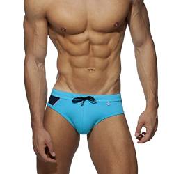 SEAUR Herren Badeslip Blau Eng Schwimmhose Kurz Badehose für Männer Sommer Swimming Swim Briefs Schnell Trocknend mit Abnehmbar Pad für Strand Pool Surf - L von SEAUR