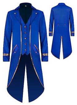 SEAUR Herren Gothic Frack Jacke Blau Steampunk Mantel Mittelalter Gehrock Viktorianisch Cosplay Kostüm Halloween Karneval Fasching - XXL von SEAUR