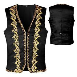 SEAUR Herren Mittelalter Gothic Weste Schwarz Gold Steampunk Cosplay Kostüm Mittelalter Weste Renaissance Pirat Halloween Karneval Fasching Weste - XL von SEAUR