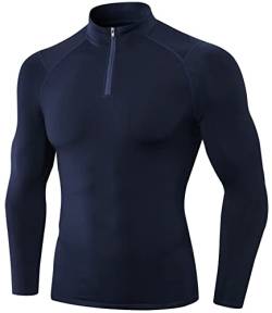 SEAUR Herren Sport Langarmshirt 1/4 Zip Slim Fit Kompressionsshirt Langarm Funktionsshirt Gym Laufshirt Atmungsaktiv Warm für Fitness Sport Laufen Fahrrad - XL von SEAUR