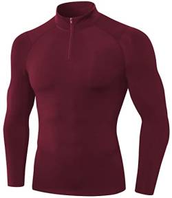 SEAUR Herren Sport Langarmshirt 1/4 Zip Slim Fit Kompressionsshirt Langarm Funktionsshirt Gym Laufshirt Atmungsaktiv Warm für Fitness Sport Laufen Fahrrad - XL von SEAUR