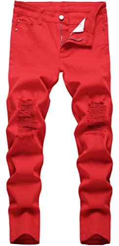SEAUR Jeans Jungen 6-16 Jahre Slim Fit Skinny Jeans Hose Rot Stretch Cargo Chino Lange Jeanshose Sommer Winter Freizeithose - 12 Jahre von SEAUR