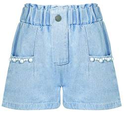 SEAUR Jeans Shorts Kinder Mädchen Sommer Locker Freizeit Shorts Elastische Taille Kurze Hose Süßes Jeanshose Atmungsaktiv Casual Hotpants - 134/140 von SEAUR