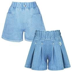 SEAUR Jeans Shorts Mädchen Sommer Locker Freizeit Shorts Elastische Taille Kurze Hose Kinder Süßes Jeanshose Atmungsaktiv Casual Hotpants - 152/158 von SEAUR