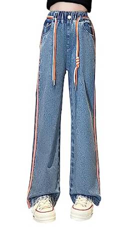 SEAUR Jeans Teenager Mädchen Bootcut Vintage Y2K Denim Jeanshose Baggy Weites Bein High Waist Jeans Cargo Hosen Lang Gummibund 152/158 (11-12 Jahre) von SEAUR