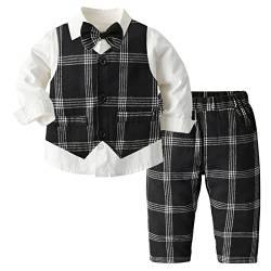 SEAUR Jungen Anzug 4-Teilig Kinder Gentleman Outfits mit Hemd Weste Hose Fliege Formelle Anzüge für Geburtstag Hochzeit Farbe 1 12-18 Monate (80cm) von SEAUR