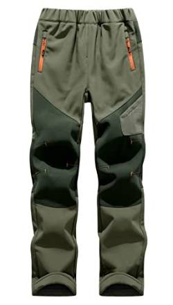 SEAUR Jungen Mädchen Softshellhose Gefüttert Wanderhose Winter Warm Thermohose Kinder Outdoorhose Trekkinghose Wasserdicht Winddicht Schneehose Skihose - Helles Armeegrün - M von SEAUR