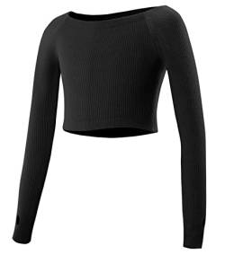 SEAUR Kinder Ballett Strickjacke Langarm Ballett Tanz Pullover mit Daumenlöchern Winter Tanztops für Mädchen Kinder Schwarz 2 XXL von SEAUR