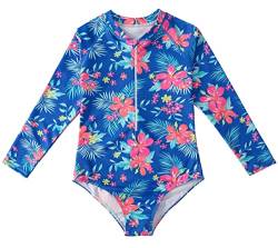 SEAUR Kinder Mädchen Badeanzug Langarm Einteiliger Schwimmanzug Print Muster Rash Guard Reißverschluss Swimsuit Strand Bademode - 140 von SEAUR