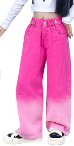SEAUR Kinder Mädchen Jean Hose Farbverlauf Denim Jeans Baggy Weites Bein Bootcut Schlaghose 110-160cm Casual Stretch Jeanshose - 8-9 Jahre - 140 von SEAUR