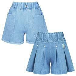 SEAUR Kinder Mädchen Jeans Shorts Locker Elastische Taille Sommer Shorts Atmungsaktiv Freizeit Kurze Jeanshose Hose Süßes Casual Hotpants - 122/128 von SEAUR