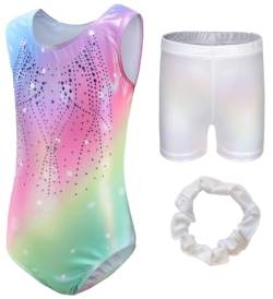 SEAUR Kinder Mädchen Turnanzug mit Hose Ärmellos Gymnastikanzug Turnen Trikot Shorts Haarband Set Gymnastik Tanzen Kleidung 5-6 Jahre von SEAUR