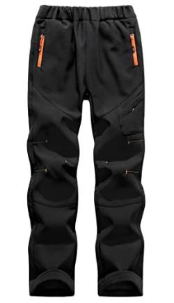 SEAUR Kinder Schneehose Jungen Mädchen Softshellhose Gefüttert Schneehose Warm Thermohose Winter Wanderhose Outdoorhose Trekkinghose Wasserdicht Winddicht Skihose - Schwarz - XXL von SEAUR