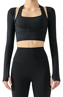 SEAUR Lange Ärmel Ausschnitt Yoga Tops Sport Tees Crop Tops T Shirt mit Daumenloch für Frauen Workout von SEAUR