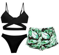 SEAUR Mädchen Bikini Tankini Set 3tlg. Rückenfrei Top Triangel Bikinihose Shorts Sommer Badeanzüge Bikini für Wasserparks Grün 14-15 von SEAUR