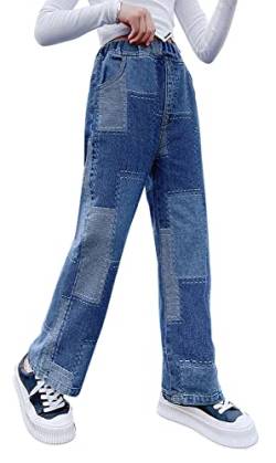 SEAUR Mädchen Jeans Teenager Cargo Hosen Baggy Schlaghose 120-170cm Gummibund Weites Bein Gerade Denim Jeans Bootcut Vintage Casual Cargohose - 10-11 Jahre von SEAUR