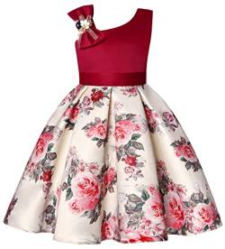 SEAUR Mädchen Kleid Blumenmädchenkleider Rose Trägerkleid Blume Festzug Mädchenkleid Sommerkleid Prinzessin Schleife Taufkleid Abendkleid Rot von SEAUR