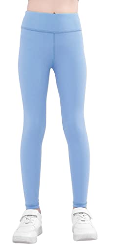 SEAUR Mädchen Sport Leggings Lang Yogahose Einfarbig Eng Jogginghose Laufhose Sporthose Trainninghose - Blau - 140(134-140) von SEAUR