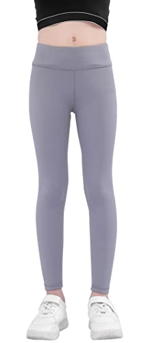 SEAUR Mädchen Sport Leggings Lang Yogahose Einfarbig Eng Jogginghose Laufhose Sporthose Trainninghose - Grau - 140(134-140) von SEAUR