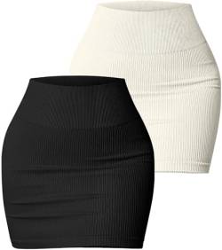 SEAUR Minirock Enger Dehnbarer Gerippter Bodycon-Rock mit Hoher Taille Sexy Kurzer Bleistiftrock Freizeitrock Stretch Business Skirt Slim Fit S von SEAUR