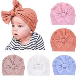 SEAUR Neugeborene Baby Mütze Baumwolle Turban Newborn 0-12 Monate Weich Stretch Turbanmützen Beanie Hut Shooting Stirnband Babymütze - 5 Stück F von SEAUR