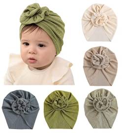 SEAUR Neugeborene Mütze Turban Baby Mädchen Jungen 0-12 Monate Newborn Beanie Hut Baumwolle Weich Stretch Turbanmützen Babymütze Stirnband - 5 Stück S von SEAUR