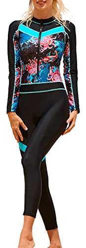 SEAUR Rash Guard Damen Lang UPF 50+ Ganzkörper Badeanzug Slim Fit Reißverschluss Schwimmanzug Sonnenschutz Bademode Schwimmen Surfen - L von SEAUR