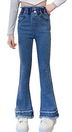 SEAUR Schlaghose Mädchen Jeans High Waist Stretch Skinny Jeanshose mit Schlitz Denim Glockenhose mit Gummibund - 150(130-140cm) von SEAUR