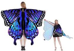 SEAUR Schmetterling Umhang Damen Schmetterlingsflügel Erwachsene Schmetterling Poncho Kostüm Leicht Bunt für Party Karneval Fasching Cosplay (168 * 136cm) von SEAUR