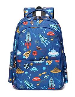 SEAUR Schulrucksack Kinder Schule 6-12 Jahre Jungen Mädchen Rucksack Teenager Schulranzen Kinderrucksack Rakete Muster 1-3 Klasse - 30 * 13 * 40cm 16L von SEAUR