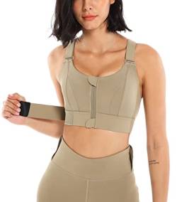 SEAUR Sport-BH Feste Brustpolster Frontreißverschluss Damen-BH mit Verstellbaren Trägern Hochschlagfester Training Bustier für Laufen Yoga Grün 1 S von SEAUR