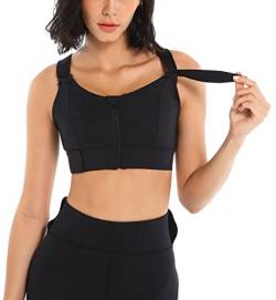 SEAUR Sport-BH Feste Brustpolster Frontreißverschluss Damen-BH mit Verstellbaren Trägern Hochschlagfester Training Bustier für Laufen Yoga Schwarz 1 3XL von SEAUR