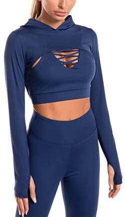 SEAUR Sport Pullover Damen Bolero Kurz Cut Out Sportshirt Langarm Crop Top Yoga Fitness Oberteil Longsleeve Workout Gym Laufshirt T-Shirt - L von SEAUR