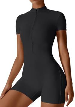 SEAUR Sport Strampler Damen Kurz Eng Bodycon Jumpsuit 1/2 Zip Einteiler Sportanzug Weich Stretch Yoga Overall Bodysuit für Gym Fitness Jogging - XL von SEAUR