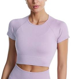 SEAUR Sport T-Shirt Damen Eng Kurzarm Crop Top Fitness Yoga Shirt Bauchfrei Sportshirt Laufshirt Gym Oberteil Short Sleeve - L von SEAUR